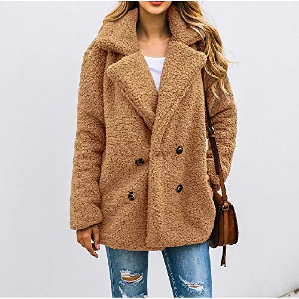 Oversized Sherpa Fleece Faux Fur Winter Jacket Women's Warm Outerwear